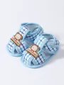Blue plaid infant baby soft sole sandals with cute bear patch for 0-1 year old boys and girls - Size 11 / Sandals-Plaid Bear-Blue