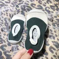 Toddler green and white knitted baby sock shoes featuring anti-slip soft rubber soles - Dark Green Patchwork