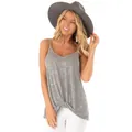 Close-up of grey sleeveless camisole top featuring a stylish front knot detail. - Light Gray