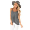 Detailed look of a women's gray sleeveless tank top with a stylish front twist knot - Dark Gray