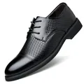Scarpe eleganti da uomo in pelle nera traspirante con design traforato e chiusura stringata - 37 / Stile Vuoto / Nero
