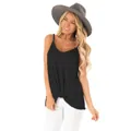 Close-up detail of a stylish black sleeveless tank top with a chic front twist knot design - S / Tops / Black