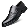 Scarpe stringate in pelle nera traforata da uomo con rialzo interno di 6 cm integrato - 37 / Business Britannico con Rialzo Interno / Nero (Traforato e Rialzo Interno)
