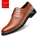Eleganti scarpe da uomo in pelle marrone traforata business casual con rialzo di 6 cm - 37 / Stile traforato con rialzo interno / Marrone