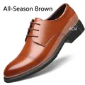 Eleganti scarpe stringate da uomo in pelle marrone con un rialzo interno di 6 cm - 37 / Stile con Rialzo Interno per Tutte le Stagioni / Marrone