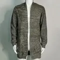 Chaqueta de punto larga gris texturizada para hombre con mangas largas y bolsillos frontales - M / Tops / Verde Militar