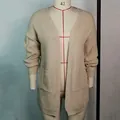Loose fit women's beige knit cardigan sweater with long sleeves and dual pockets - S / Tops / Beige