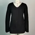 Classic black V-neck long-sleeve knit sweater dress displayed on a white mannequin - Black