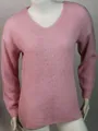 Élégant pull en tricot rose à col en V pour femmes avec motif de côtes texturées - Rose