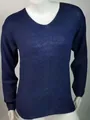 Pull en tricot bleu marine à col en V et manches longues pour femmes, mode d'automne - Bleu