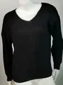 Pull en tricot noir classique à col en V pour femme avec poignets côtelés. - Noir