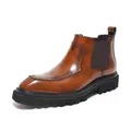 Classic brown leather brogue Chelsea boots for men with chunky lug sole and glossy finish - 38 / Brown