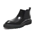 Elegant black polished leather Chelsea boot with thick sole and brogue detail for men - 41 / Black