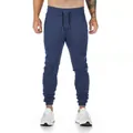 Full view of men's navy blue cotton sports joggers for fitness and running - M / Bottoms / Navy Blue
