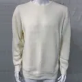 Detail view of premium white men's slim fit cable knit crew neck pullover sweater - S / Tops / White