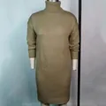 Khaki lange coltrui jurk voor dames in zachte herfst gebreide stijl - Donker kaki