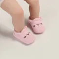 Soft pink knitted baby walking shoes with cute cat embroidery detail - Pink
