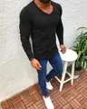Athletic fit men's black long sleeve V-neck pullover knitted sweater street style - S / Tops / Black