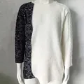 Detail of two-tone crew neck knit sweater with contrast black and white panels - 3XL / White Colorblock