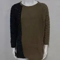 Close-up of men's color-blocked knit sweater with textured crew neck and slim fit. - 3XL / Khaki Color Block