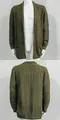 Front and back view of men's slim fit olive green ribbed knit cardigan with pockets - Army Green