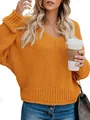 Women's cozy ginger orange V-neck oversized knit sweater for casual outdoor fashion - S / Tops / Yellow