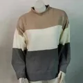 Elegante suéter de cuello alto para mujer con rayas de bloques de color y ajuste holgado - S / Tops / Caqui Empalme
