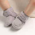 Detail view of grey soft-sole baby snow boots with plush lining and velcro closure - Solid Color Style (B221) / 11cm / Gray