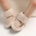 Close-up of warm beige baby winter boots with soft fleece lining and Velcro closure - Solid Color Style (B221) / 11cm / Apricot