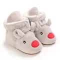 Dettaglio di simpatici stivali da neve per neonati renna grigi in morbido peluche. - Grigio