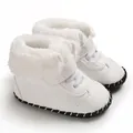 White baby winter snow boots with soft anti-slip rubber sole and warm faux fur lining - White