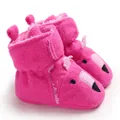 Stivaletti neonato in pile rosa con ricamo fenicottero e interno morbido - 11cm / Fenicottero (B220N) / Rosso rosa