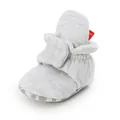Close-up view of a grey heather baby walker shoe with soft non-slip sole and strap closure - 11cm / Light Gray