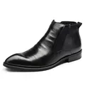 Elegant black leather Chelsea boots for men with pointed toe and elastic side gussets - 40 / Slip-on / Black