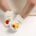 Close-up of fuzzy white baby walking shoes with cartoon duck and balloon embroidery - Inner Length 11cm / White Chick