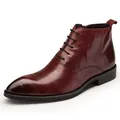 Premium wine red leather pointed-toe men's boots with lace-up and zipper - 40 / Lace-up Style / Burgundy