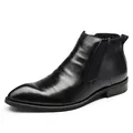 Sleek black pointed toe men's leather Chelsea boots with elastic side panels for formal wear - 40 / Slip-on / Black