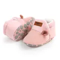 Close-up of pink fleece-lined baby booties with cute ear decorations and anti-slip soles. - 12cm / Knit Ears(A) / Pink