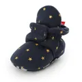 Close-up view of navy baby walker shoes with golden stars and soft non-slip soles - 11cm/59g / Dark Blue Star