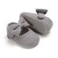 Grey soft knitted baby girl princess shoes featuring a lovely bow and anti-slip sole - 12cm / Bowknot Style / Gray