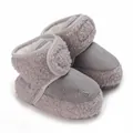 Warm grey fleece baby boots with embroidered Baby text and soft sole for infants. - Inner Length 11cm / Gray