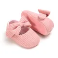 Cute pink knitted baby girl princess shoes with soft soles and decorative bow decoration - 12cm / Bowknot Style / Pink