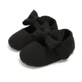 Elegant black knitted baby girl Mary Jane shoes featuring a large decorative bow - 12cm / Bowknot Style / Black