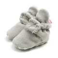 Cozy grey plush baby booties with soft sole and fuzzy lining for winter warmth - 12cm / Velcro Style / Light Gray