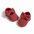 Infant baby girl red knitted princess shoes with big bow and soft flexible soles - 12cm / Bowknot Style / Red