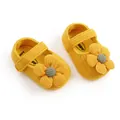Yellow knitted baby girl princess shoes with large flower and soft sole detail. - 12cm / Yellow