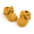 Premium yellow knit baby girl princess shoes with soft sole and decorative bow - 12cm / Bowknot Style / Yellow