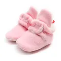 Detail of soft pink fuzzy winter baby booties with warm plush lining for infants - 12cm / Velcro Style / Pink