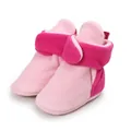 Soft pink fleece baby booties with adjustable hook and loop closure for warm comfort - 11cm / Deep Pink