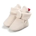 Soft cream fleece baby booties with adjustable hook and loop strap for walker infants - 13cm / Khaki